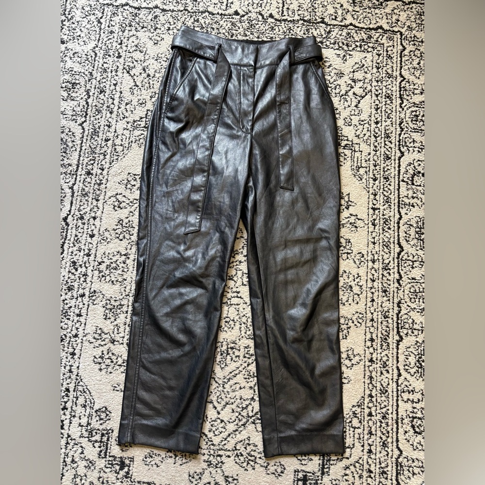Babaton Black Leather Belted Dress Pants